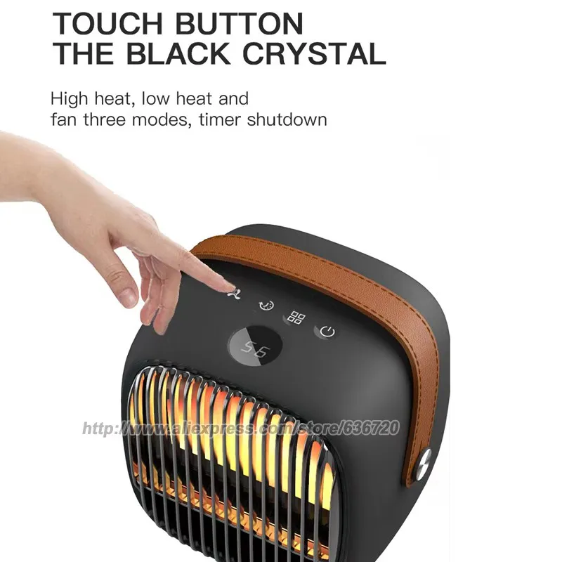 Portable Space Heater with Thermostat, for indoor use with realistic 3D flame, 800W PTC Ceramic Heating, Tip-Over Safety Switch