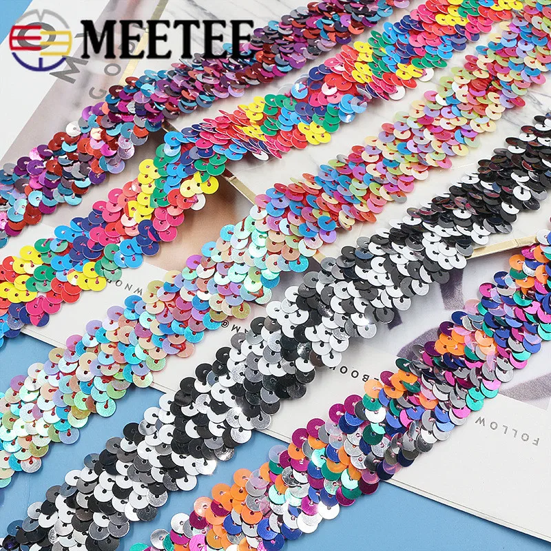 2meters Meetee 3cm Strech Sequin Fabric Elastic Lace Trims Ribbons Diy Dance Dress Paillettes