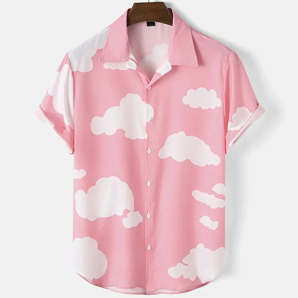 Men's Shirts Short Sleeve Cloud Print Tops Hawaiian Holiday Shirts Fashionable Unisex Shirts Summer T-Shirts Casual Oversized Cl 2