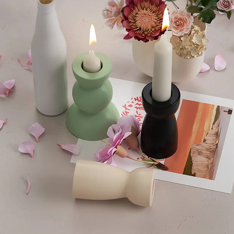 Geometric Candle Holder Silicone Mold Cement Handmade Minimalist Concrete Resin Candlestick Mould DIY Crafts Home Decoration