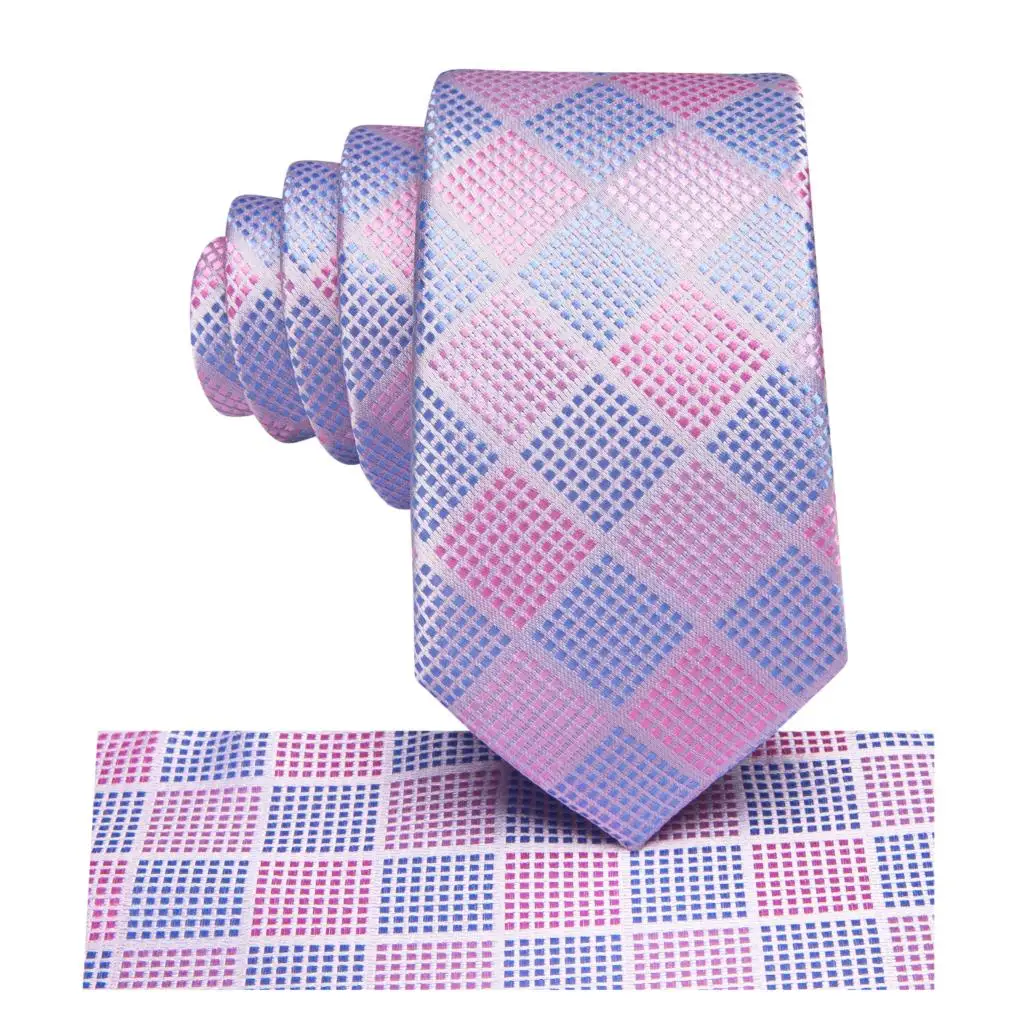Фото Hi-Tie/резинки для девочек в клетку розового и синего цвета для мальчиков, детский Шелковый галстук, 120 см, длина 6 см, Детская школьная форма, аксессуары №4