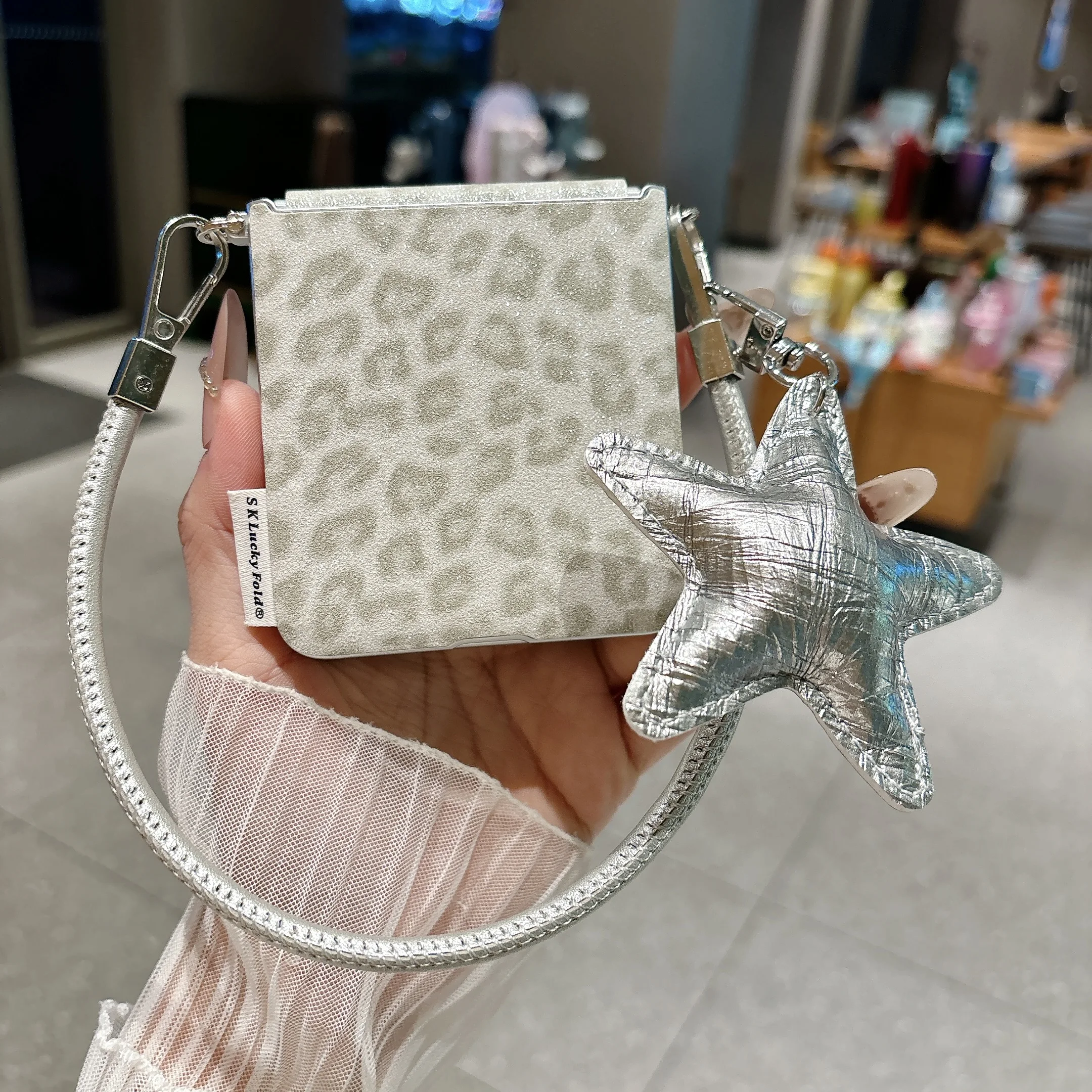 Korean Gray Leopard Print Phone Case with Star Hand Rope - Cute Protective Cover