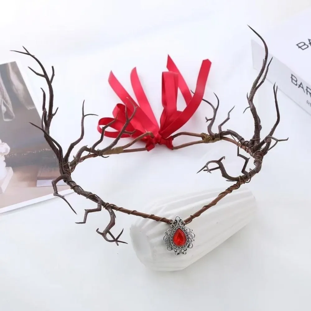 요정 덩굴나무 엘프 왕관 화려한 엘프 티아라 시뮬레이션 나무잎 모조 다이아몬드 장식 요정 머리 장식 고딕 스타일