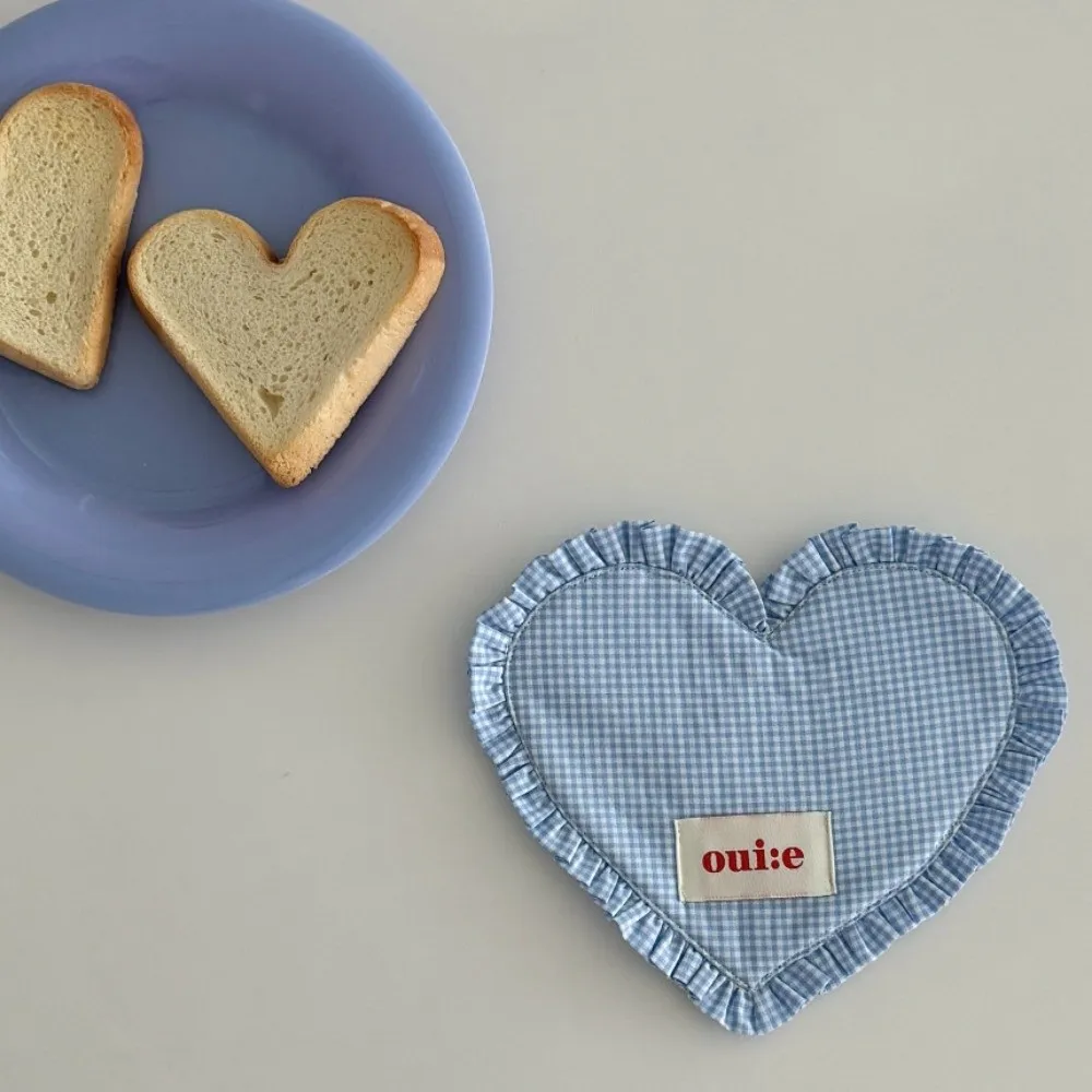 New Heart-shaped Placemats Dining Table Plaid Loving Western Food Mats Decorative Pleated Lace Water Cup Mat Home Decor - 2