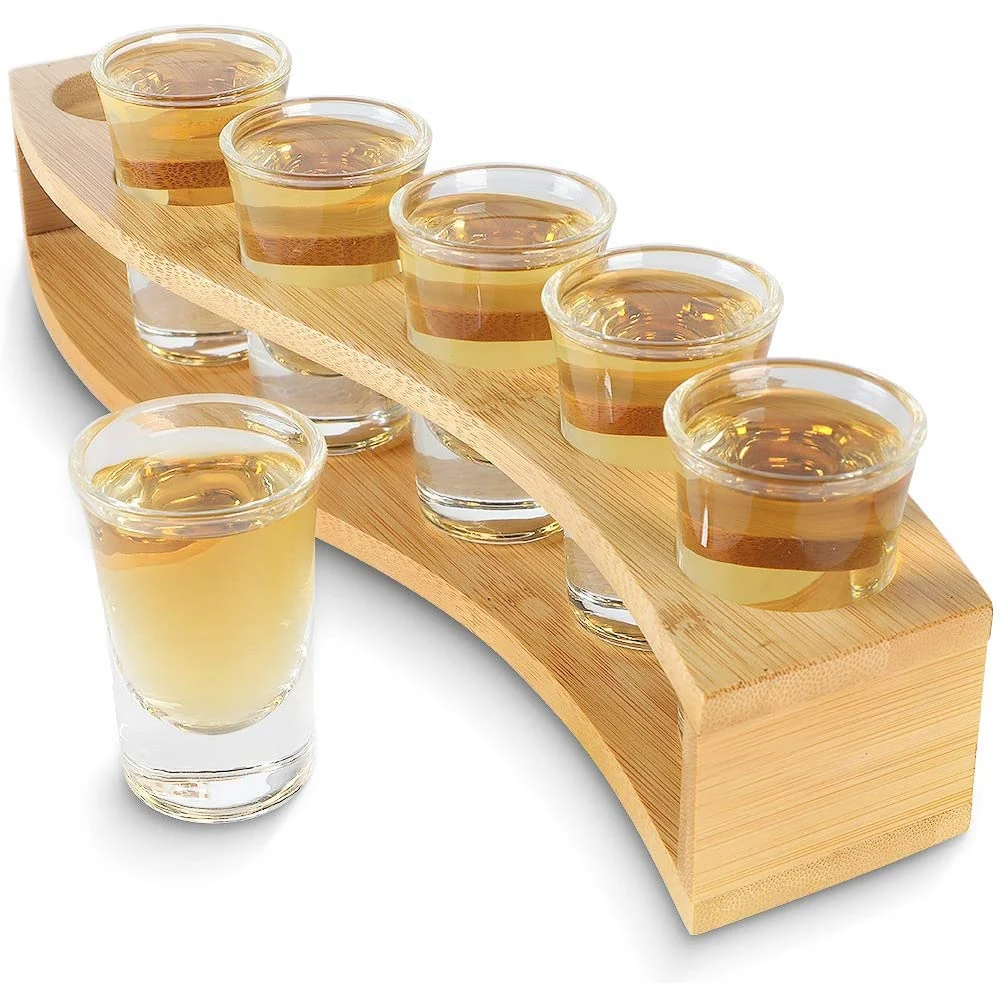 Shot Glass Holder Set 1Oz/30Ml 6Pcs Bamboo Holder