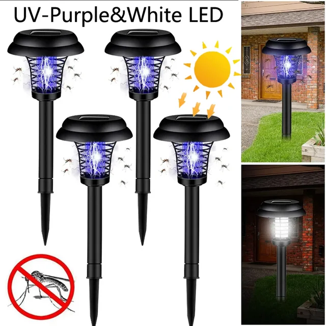 Lampe anti-moustiques solaire pour extérieur, jardin, patio, éclairage UV violet et blanc, répulsif anti-insectes pour cour et barbecue 1
