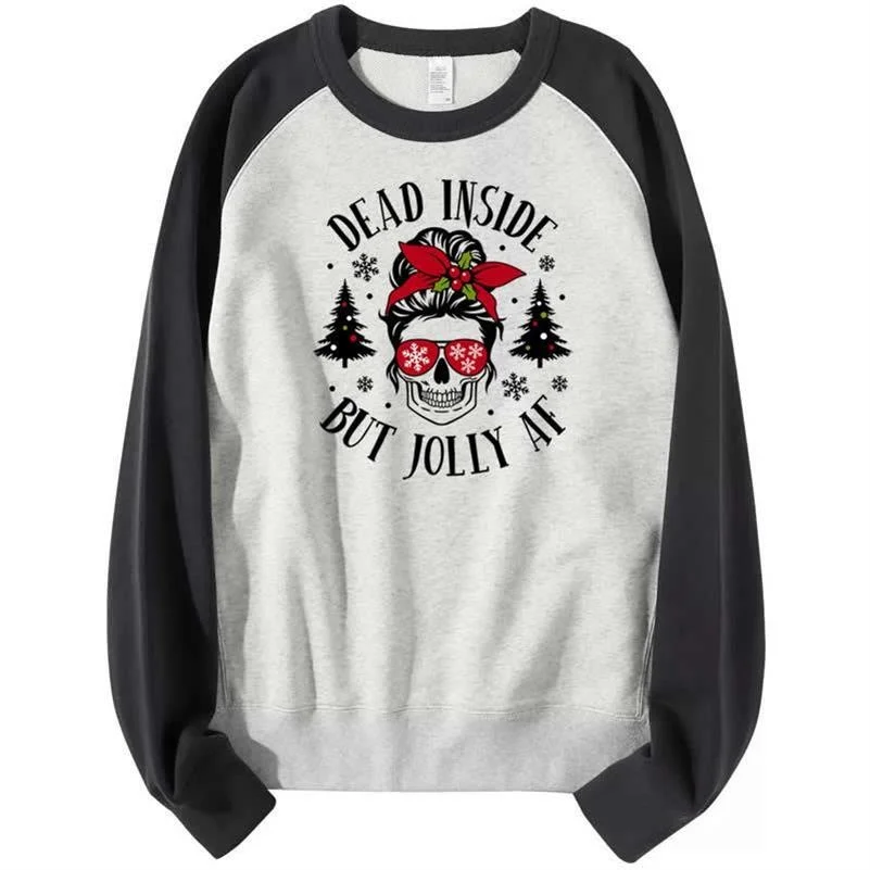 

Christmas Tree But Jolly Print Women's Sweater Loose Design Harajuku Sense Contrast Raglan Top Bottom Coat In Autumn Winter