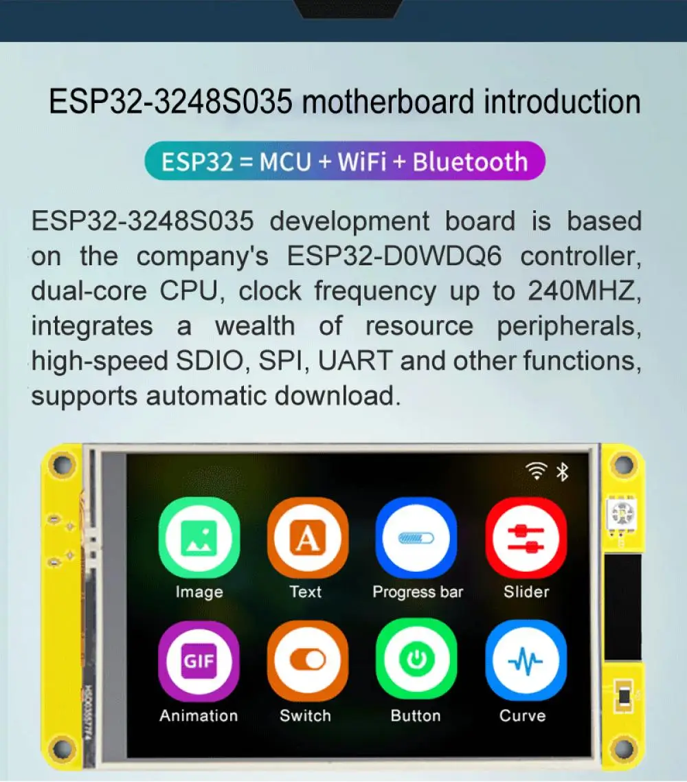 Módulo TFT LCD, toque capacitivo, LVGL, Wi-Fi