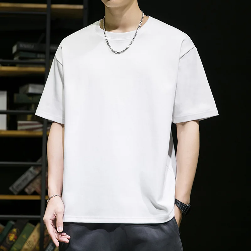 

Heavyweight T-shirt Men's Cotton 270g Loose Japanese Solid Basic T-shirt Round Neck Drop Shoulder Fashion Versatile Short Sleeve