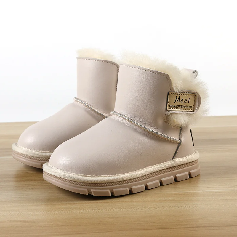 Winter New Bright Leather Snow Boots Thickened Sheepskin Fur One Children's Shoes_voghion.com