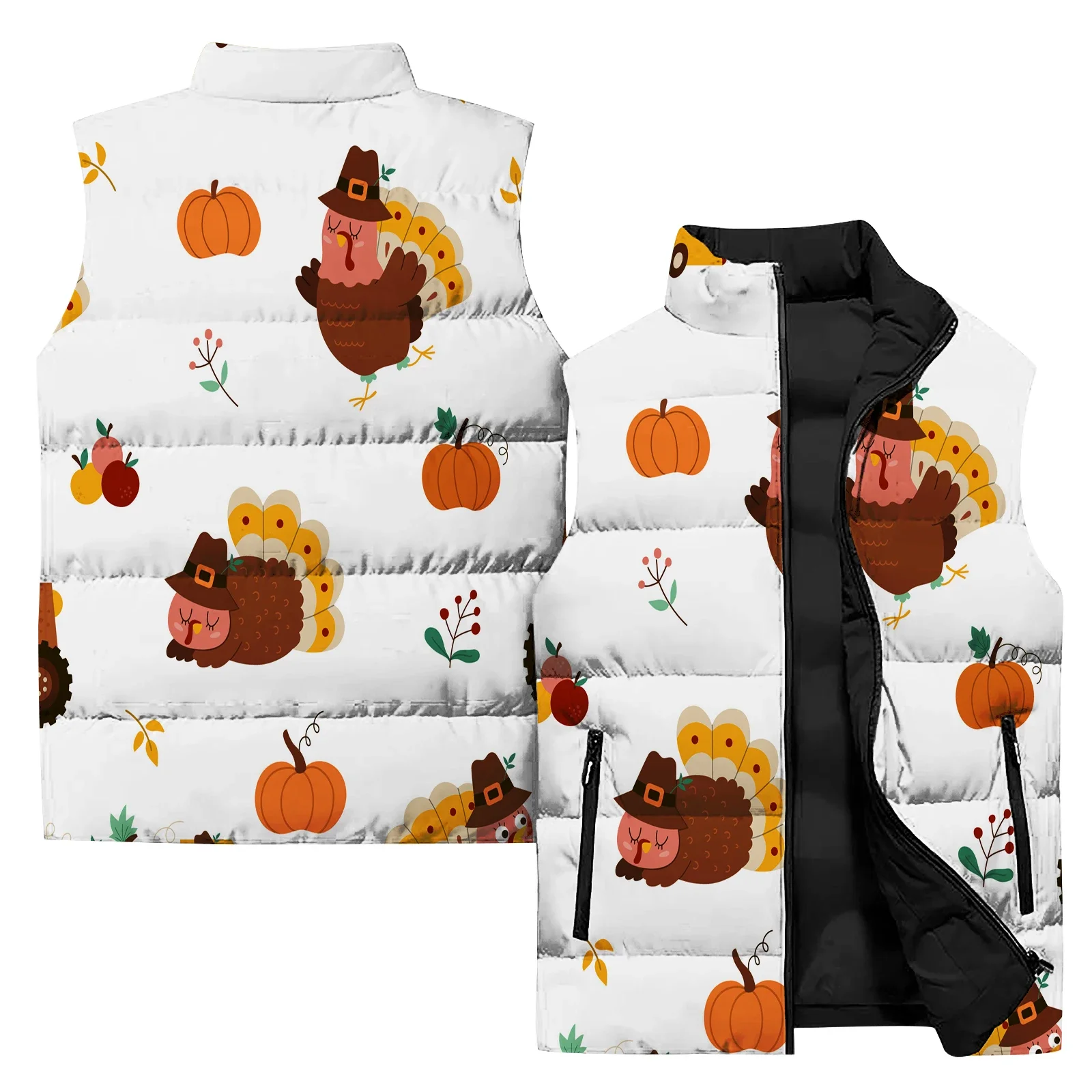 thumbnail image 1 of Chaleco de calabaza para hombre, conjunto de entrenamiento con estampado 3D de pavo a la moda, abrigo de trabajo duradero asequible con hojas de arce para el Día de Acción de Gracias, 1 of 5