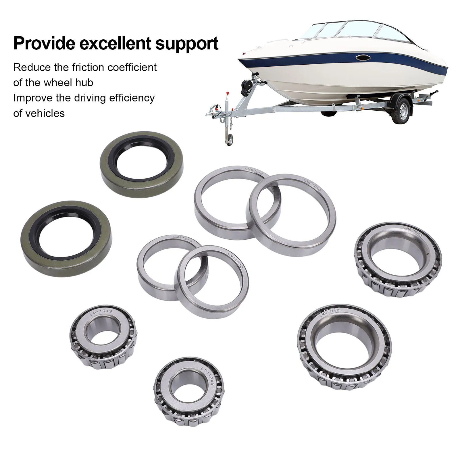 2 Sets Trailer Wheel Hub Bearing Kit With Protector Professional LM11949 LM11910 For 1 1/4in 3/4in Axles