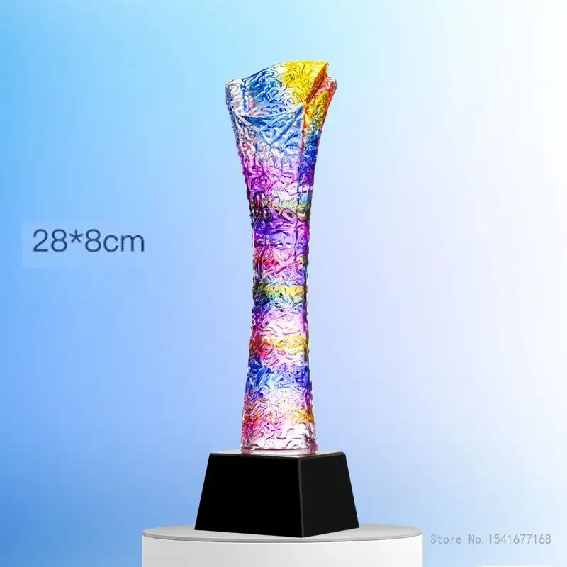 Customized Pentagram Crystal Trophy, Creative Color, Lettering Excellent Staff's Anniversary Award Commemorative Home Decor, 1Pc