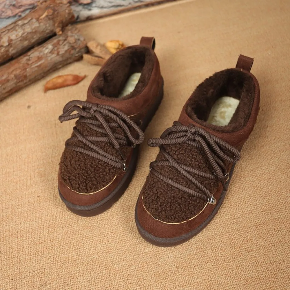 NeNew Large-sized Thick-soled, Fleece, Thickened Laced Snow Boots for Women Warm Ankle Boots for Women Cotton Shoes for Women