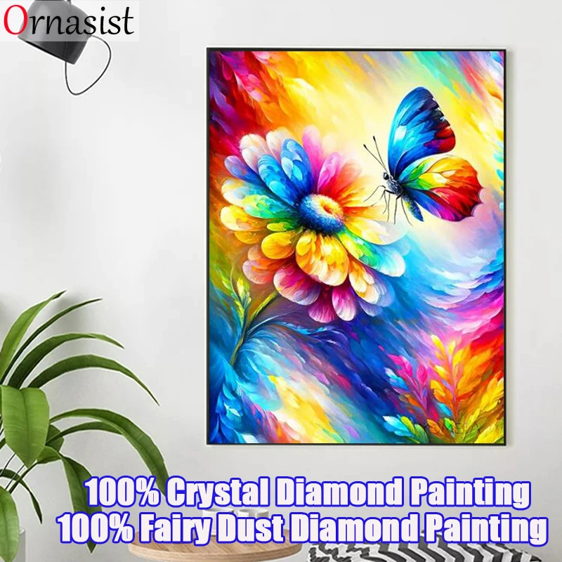 

Full Crystal Diamond Painting Cross Stitch Kit Flower 5D Fairy Dust Diamond Mosaic Embroidery Butterfly Wall Decor Handmade Gift