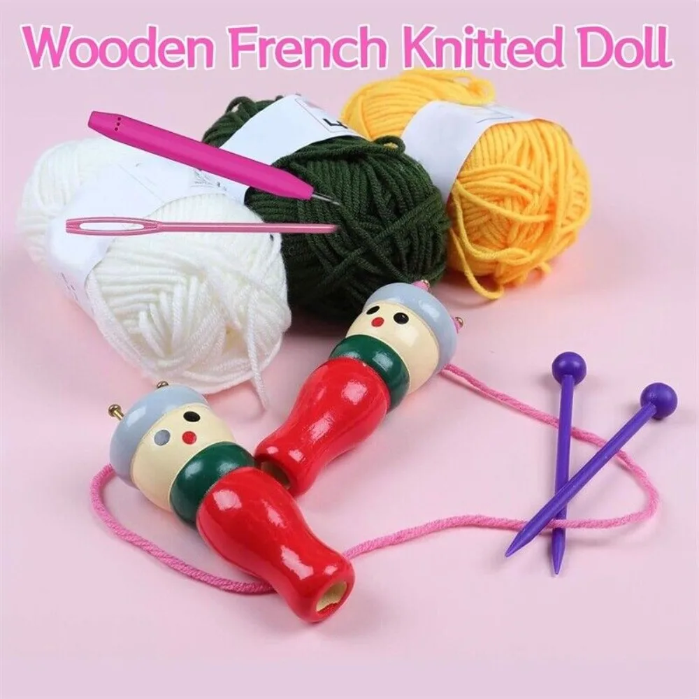 가족용 재미있는 나무 스풀 뜨개질 세트 프랑스 수제 로프 타이 스풀 뜨개질 도구 초보자용 2피스 키트