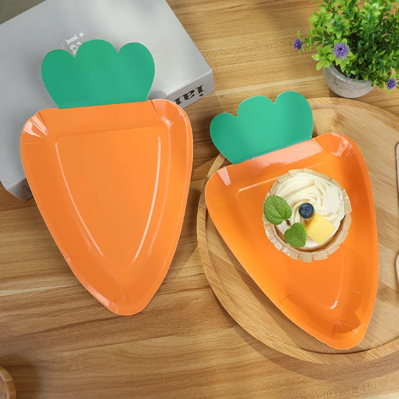 8Pcs Carrot Shape Paper Plates Disposable Plates for Easter Spring Party Food Dessert Supplies Holiday Home Dining Table Decor