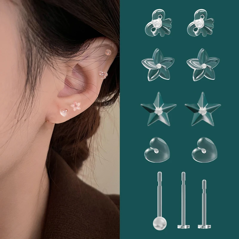 Clear Plastic Stem Rubber Anti-Allergy Ear Stud Replacement