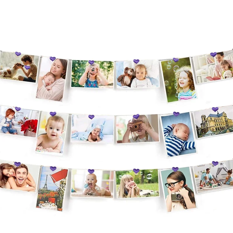1.5M Magnetic Photo Rope Cable Wire 8 Pcs Heart Magnet Postcard Hanging String Wedding Wall Photo Display Holder Decorations photo frame