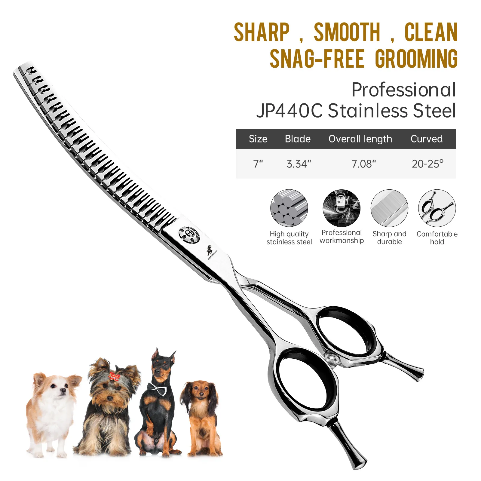 Dog Grooming Scissors Left Hand 7" Japan 440C Professional Pet Grooming Scissors Puppy Bend Up Chunker