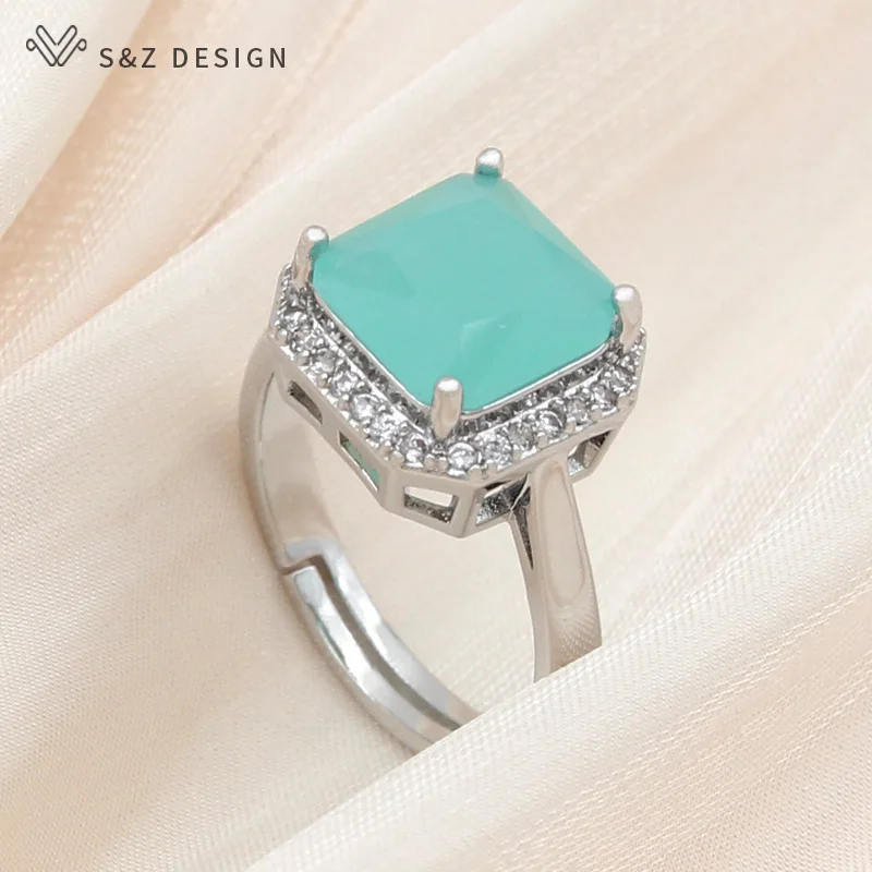 S&Z DESIGN New Classic Square Pink Crystal Rings For Women Wedding 585 Rose Gold Color Cubic Zirconia Jewelry Fashion Gift