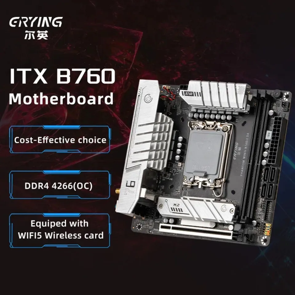ERYING ITX B760i 게이밍 메인보드, Wi-Fi 지원, 5개 카드 슬롯, LGA 1700 코어 12/13세대 I9 / I7 / I5 / I3 / 펜티엄 DDR4 블랙