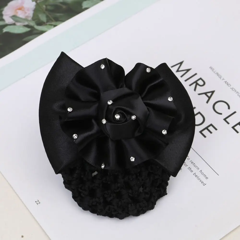 Rhinestone Headwear Headdress Korean Style Lovely Flower Girl Bun Cover Snood Women Hair Net Ponytail Holder Spring Clip