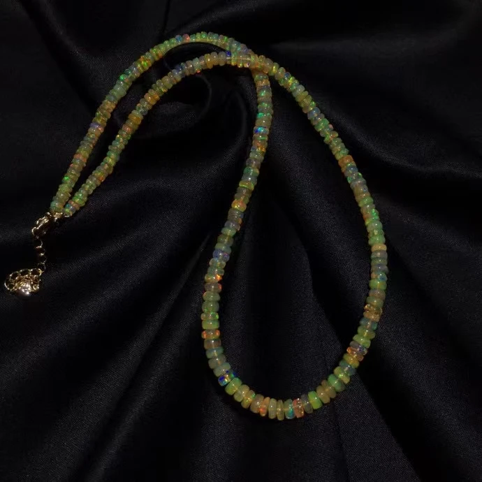 

Natural Colorful Opal Crystal Clear Abacus Beads Necklace 4.1-5.2mm Rainbow Opal Necklace Jewelry AAAAAA