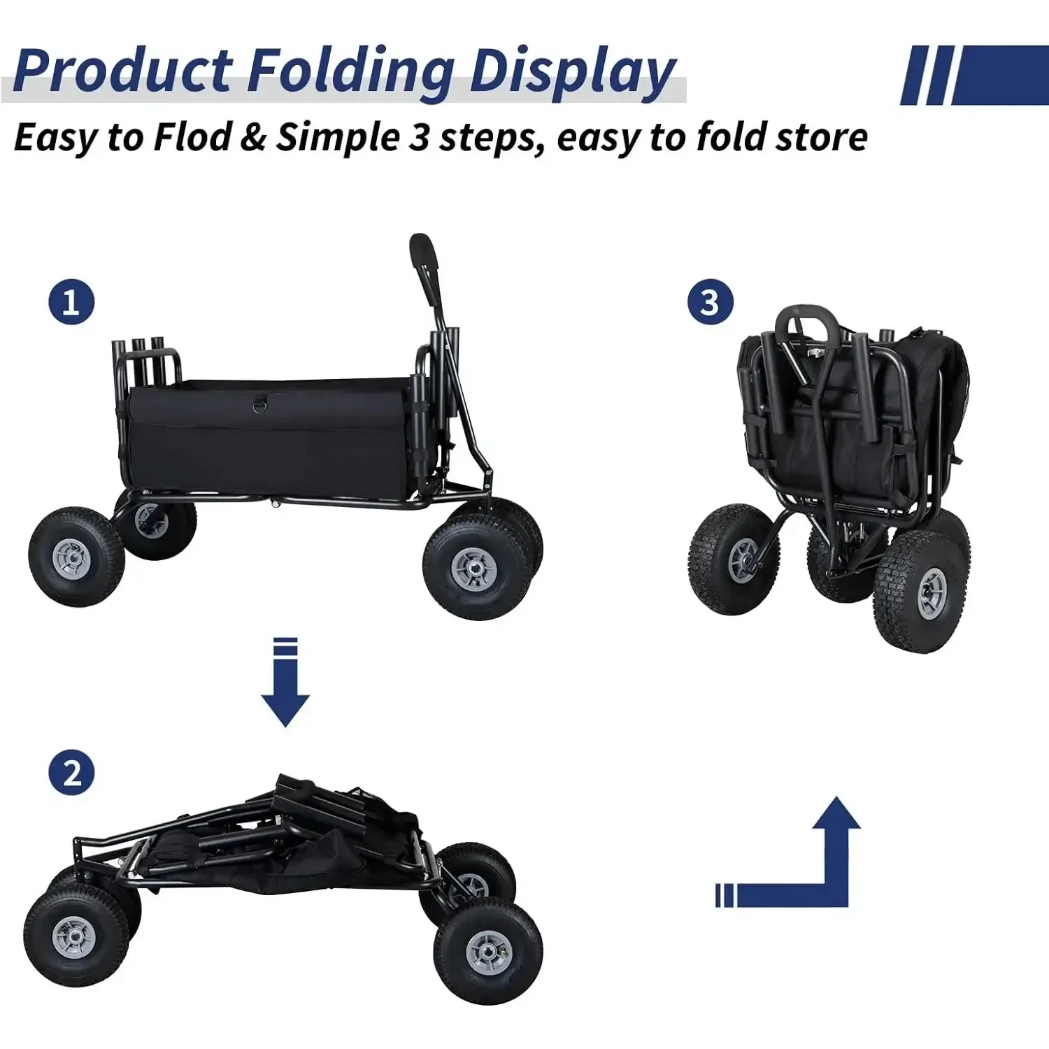 Fishing Cart Beach Cart Collapsible Wagon w/11''All-Terrain Wheels for Sand, Heavy Duty Garden with Rod Holders 550lb Large