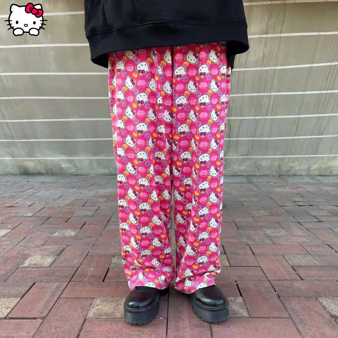 Trousers Women New Wide Leg Pant Sanrio Hello Kitty Lovely Loose High Waist Casual Thin Pants Aesthetic Y2k Traf Fashion Printed 30pcs hand drawing magic bottle stickers crafts and scrapbooking decorative thin paper sticker lovely diy stationery