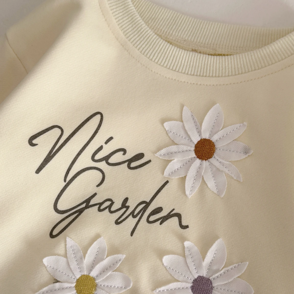 Baby Girl Floral Embroidered Lace Hem Sweatshirt and Elastic Pants Outfit