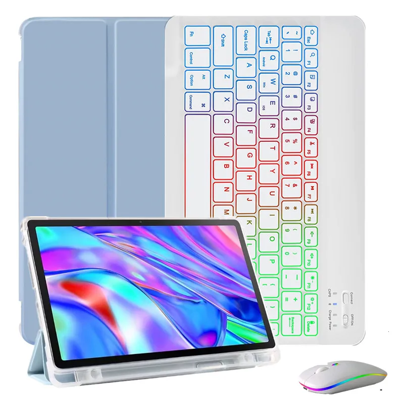 Capa para Lenovo Tab M10 Plus 3rd Generation 10.6 Tb128fu Tb125fu Teclado com Porta Lápis Rainbow Backlit Teclado