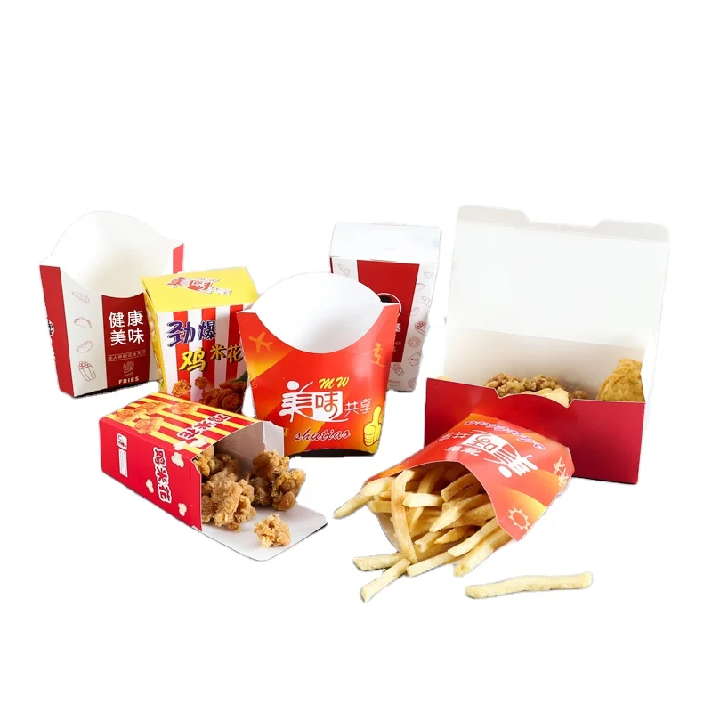 Custom  Amazon hot saleTake Away Food Boxes French Fries Fried Chicken Nuggets Carton Paper Food Packaging Box