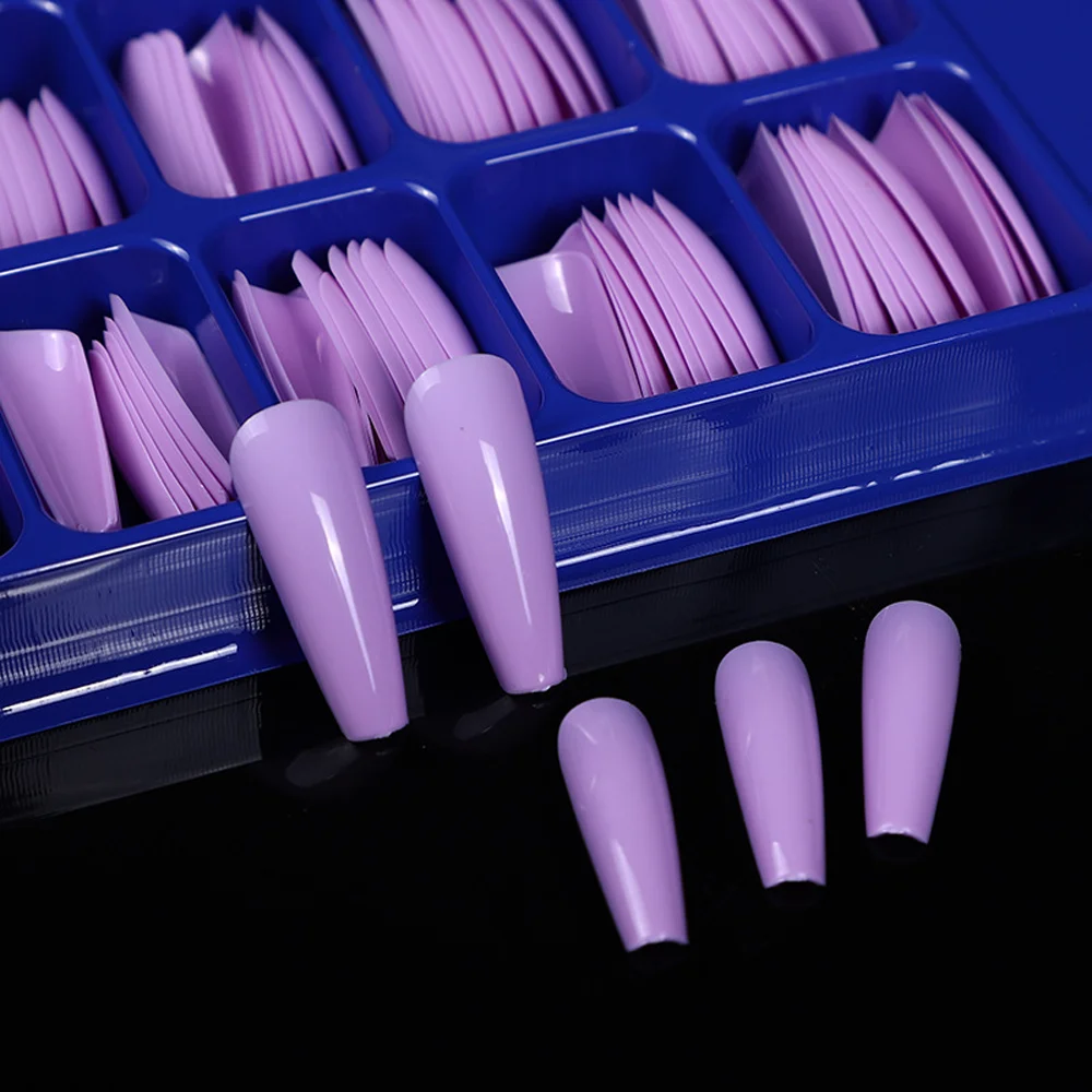 100pcs Nude Acrylic Extension Fake Nails Keen French Long Ballet False Nail DIY Nail Coffin Artifical Acrylic Tips Nail Art Tool