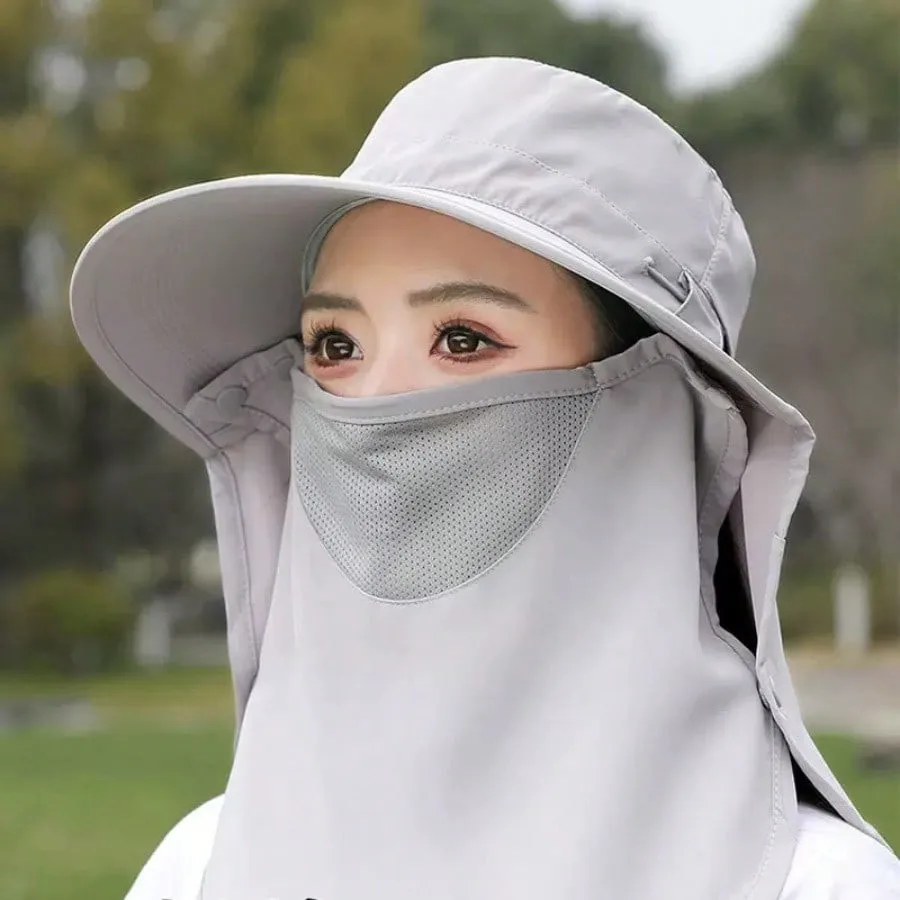 Summer UV Protection Face Mask & Neck Cover Sun Hat Wide Brim Breathable Full Coverage Sunshield For Outdoor Activities_voghion.com