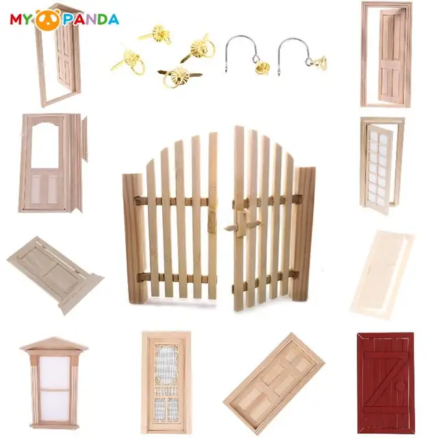 Kids Pretend Play Toy Furniture Toys 1:12 Doll House Furniture Simulation Miniatures DIY Wooden Door Furniture Accessories Decor 1