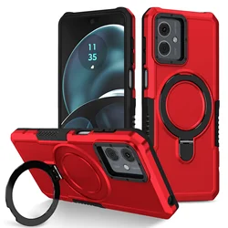 Military Grade Shockproof Armor Case with Stand Holder - Durable Protective Cover for Moto E14 (Red)