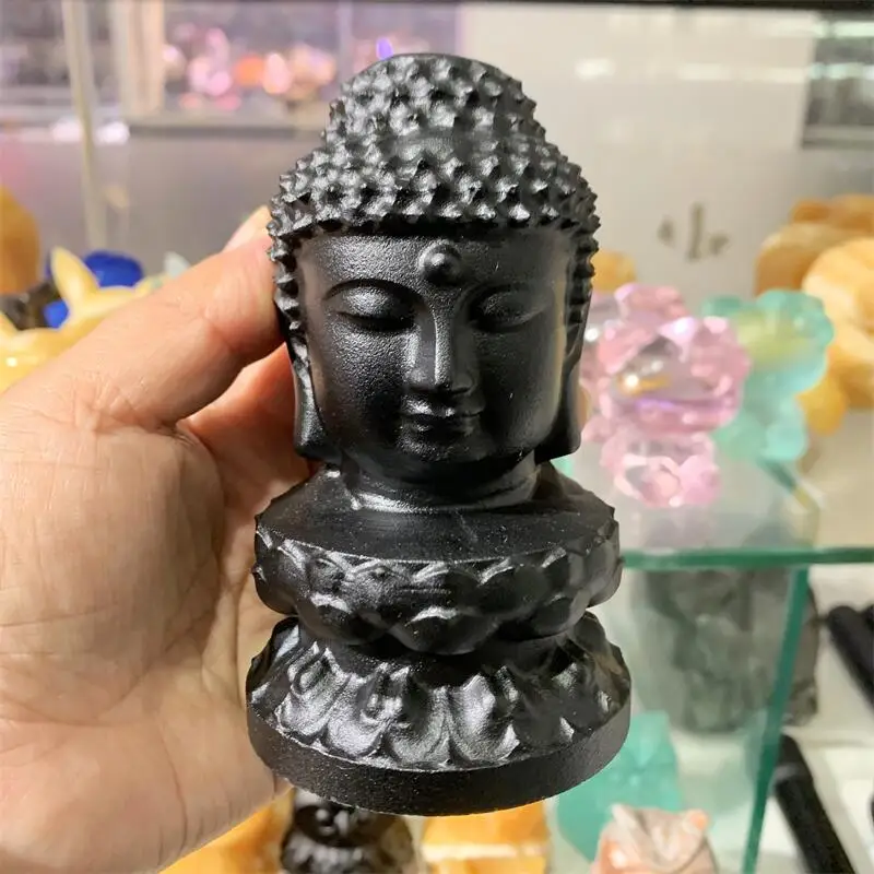 

1 шт., статуэтка Будды из натурального черного обсидиана, 12 см