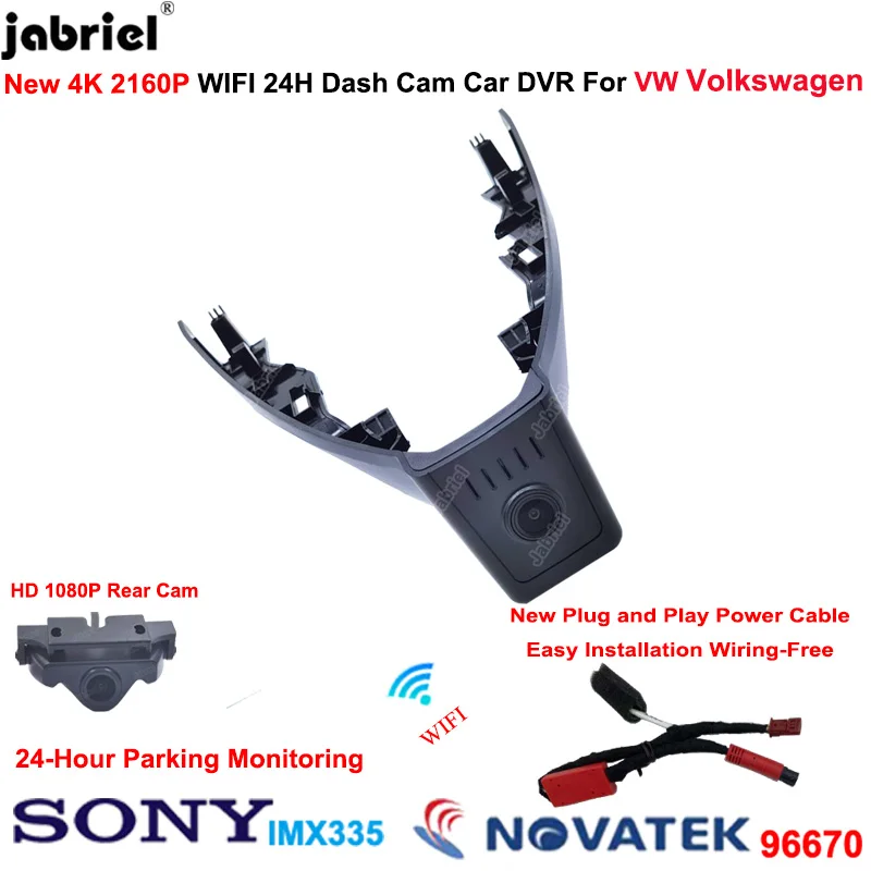 

Jabriel Plug and Play 4K Wifi Car Dvr 24H Driving Recorder Dashcam For 2021 2022 2023 2024 Volkswagen VW Passat Dash Cam Camera