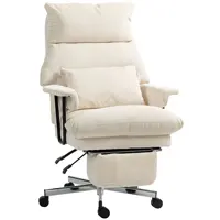 Executive Office Chair with Lumbar Support, Footrest, High Back Reclining Overstuffed Desk Chair with Lumbar Support, Cream White 1