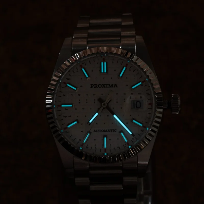 PROXIMA Men Automatic Watch 37MM Luxury Mechanical Wristwatch Diver 100m Waterproof BGW-9 Luminous Sapphire Keyboard Dial PT5000