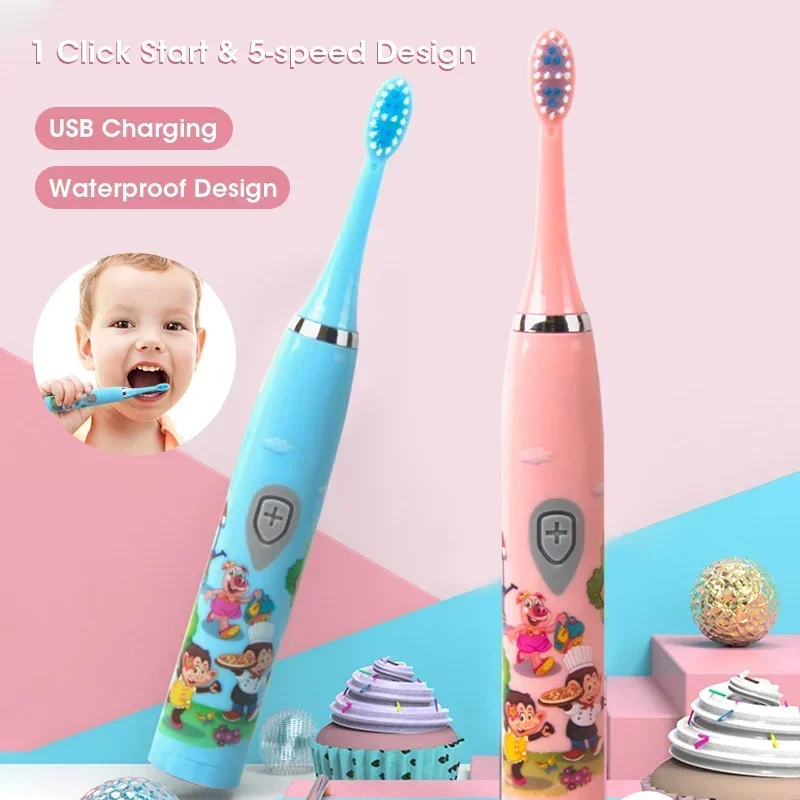 Children Electric Toothbrush Ultrasonic Cleaning Safe Soft Bristles Rechargeable Home Use Kids Oral Hygiene