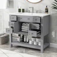 36'' Bathroom Vanity with Single Sink Combo, Modern Bathroom Sink Cabinet with 2 Soft Closing Doors Solid Wood Frame Vanities 1