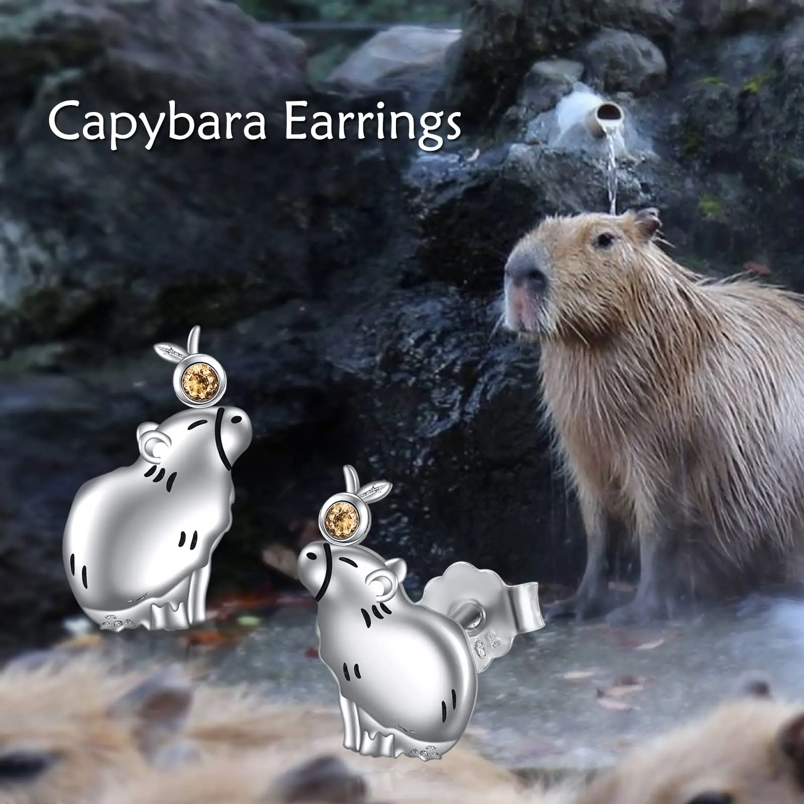 Harong New Capybara Earring Exquisite Fashion Cute Capybara Eat Orange Silver Color Earring for Girl Woman Jewelry Party Gift