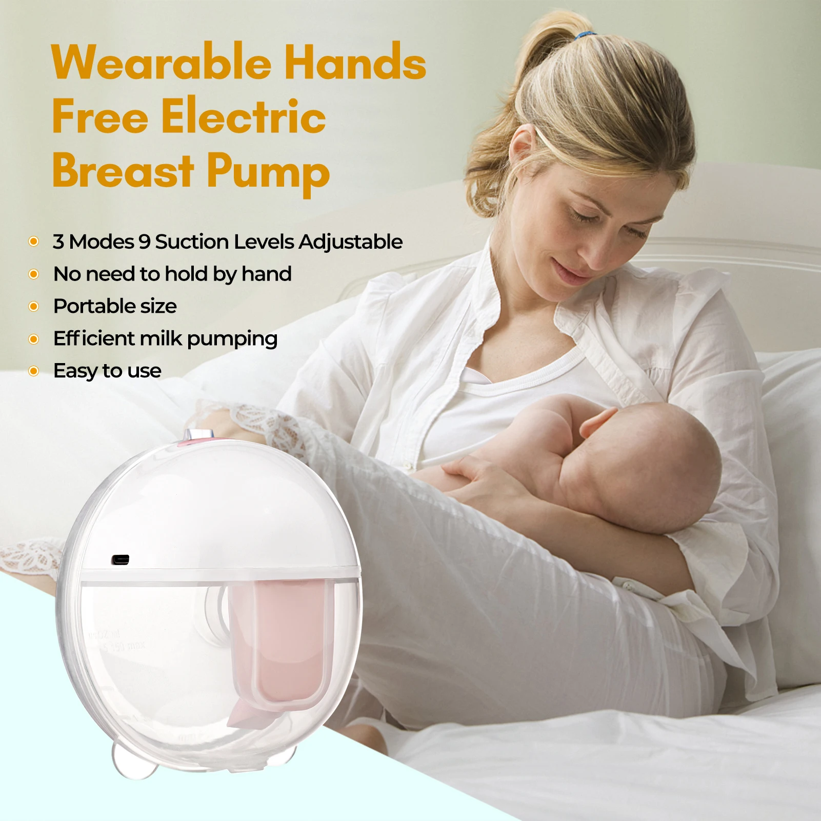 Wearable Breast Pump Hands Free Electric Breast Pumps Invisible Silent Pain Free Feeding Pump with 24mm Flange 150ml Capacity 4
