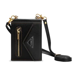 Elegant Crossbody Leather Wallet Phone Case with Card Slots and Lanyard Strap for Samsung Z Flip 8 (Black)