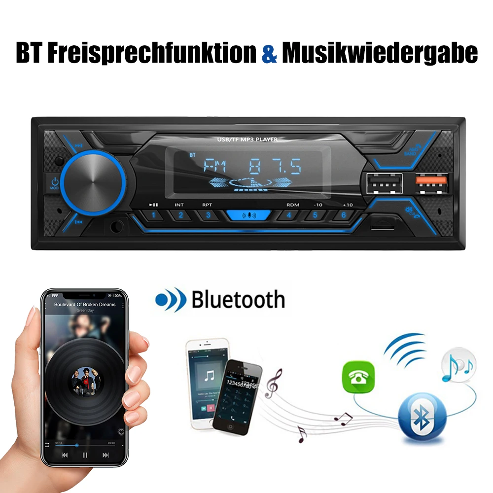 MOPECT DAB+ Single 1 DIN Autoradio Bluetooth Stereo MP3-Player 2USB/TF/FM/AUX Haupteinheit MP3-Player Einbau-Fernbedienung Ohne CD – Detail 3
