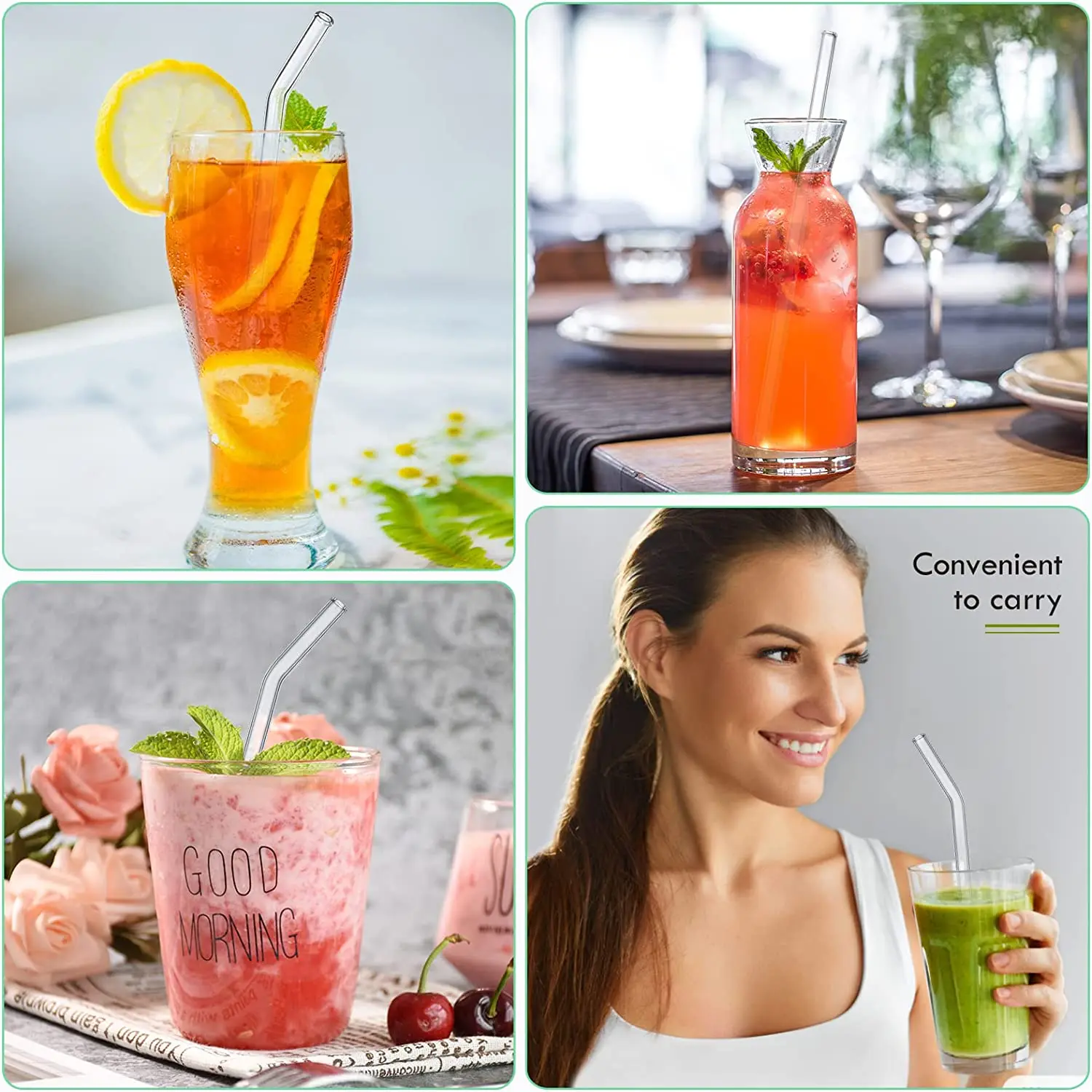 Glass Straw Set Coloful Reusable For Juice / Beverage / Smoothie Shakemile Dishwasher Safe and Shatter Resistant