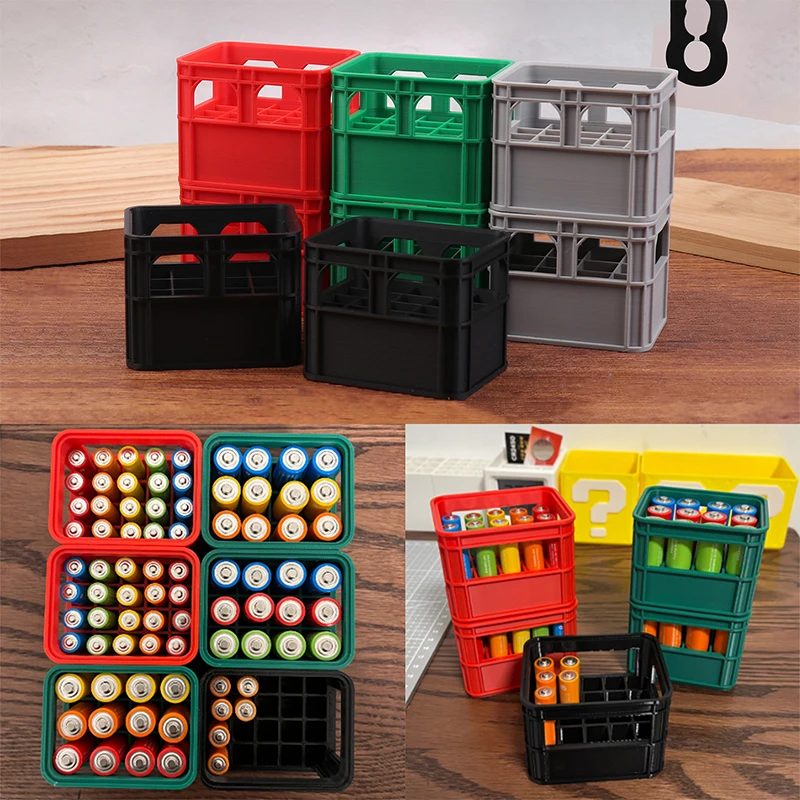 1pc 3D Printed Battery Storage Box DIY Beer Crate No. 5 AA No. 7 AAA Battery Stackable Storage Basket