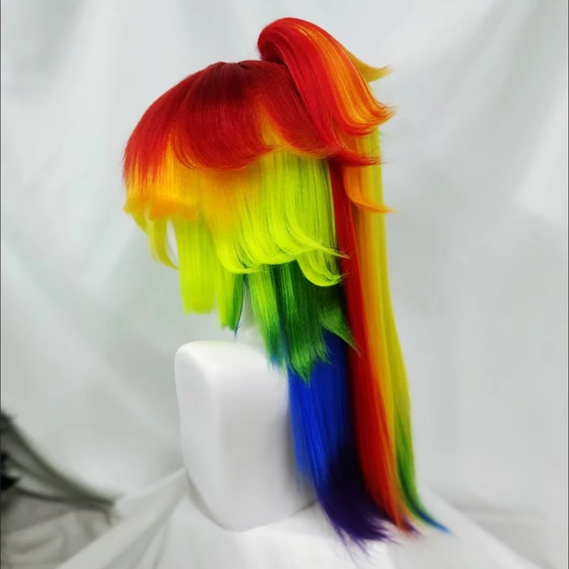 Rainbow Dash Pony Friends Cosplay Wig Anime Coser Single Ponytail Synthetic Wig Cute Girl Heat Resistant Fiber Wig Halloween Use 2
